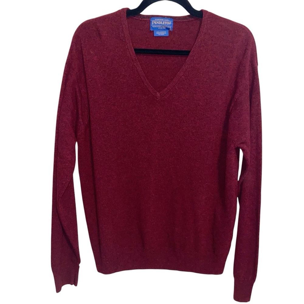 Pendleton Sweater Mens Large Lambswool Vneck Maroon Burgundy Preppy Business